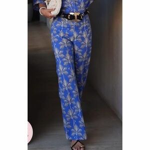 Zara Blue Palm Tree Printed Straight Pants